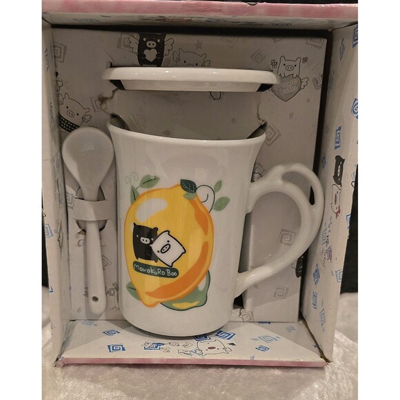 Monokuro Boo Mug With Lid and Spoon Pier One Imports In Box Rare - Picture 7 of 10